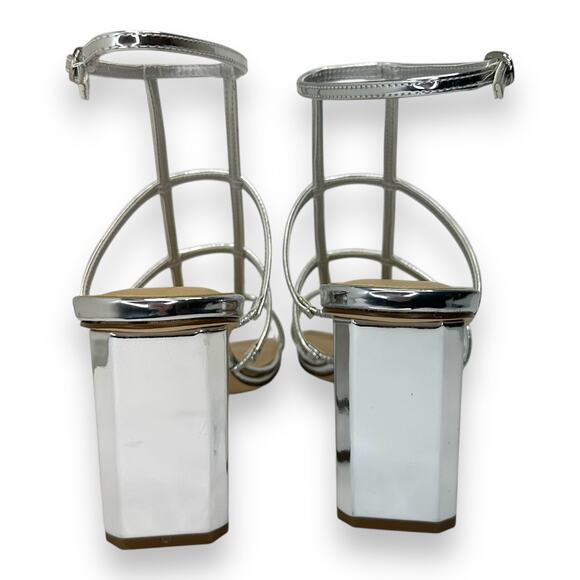 Marc Fisher New Norene Dress Sandal 11 Silver Gladiator Block Heel Strappy - Picture 12 of 13